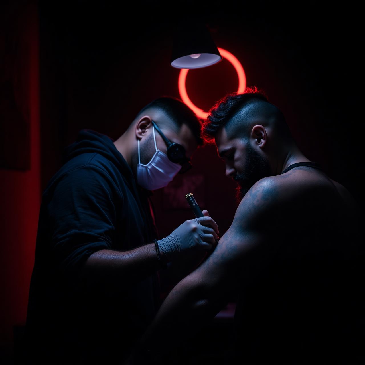Tattoo artist working